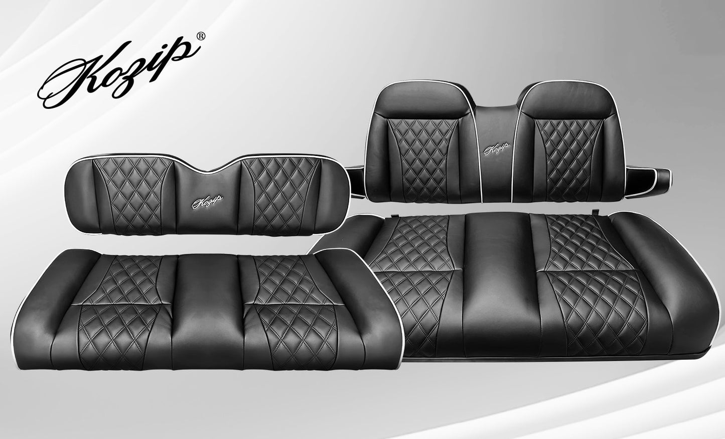 Kozip Front Seat Cushion Set – Black/White/Brown Variants - Club Car DS - (1982-up)
