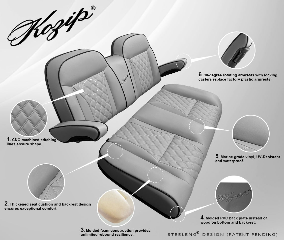 Kozip Front Seat Cushion Set – Black/White/Brown/Gray Variants - Club Car Precedent/Tempo/Onward