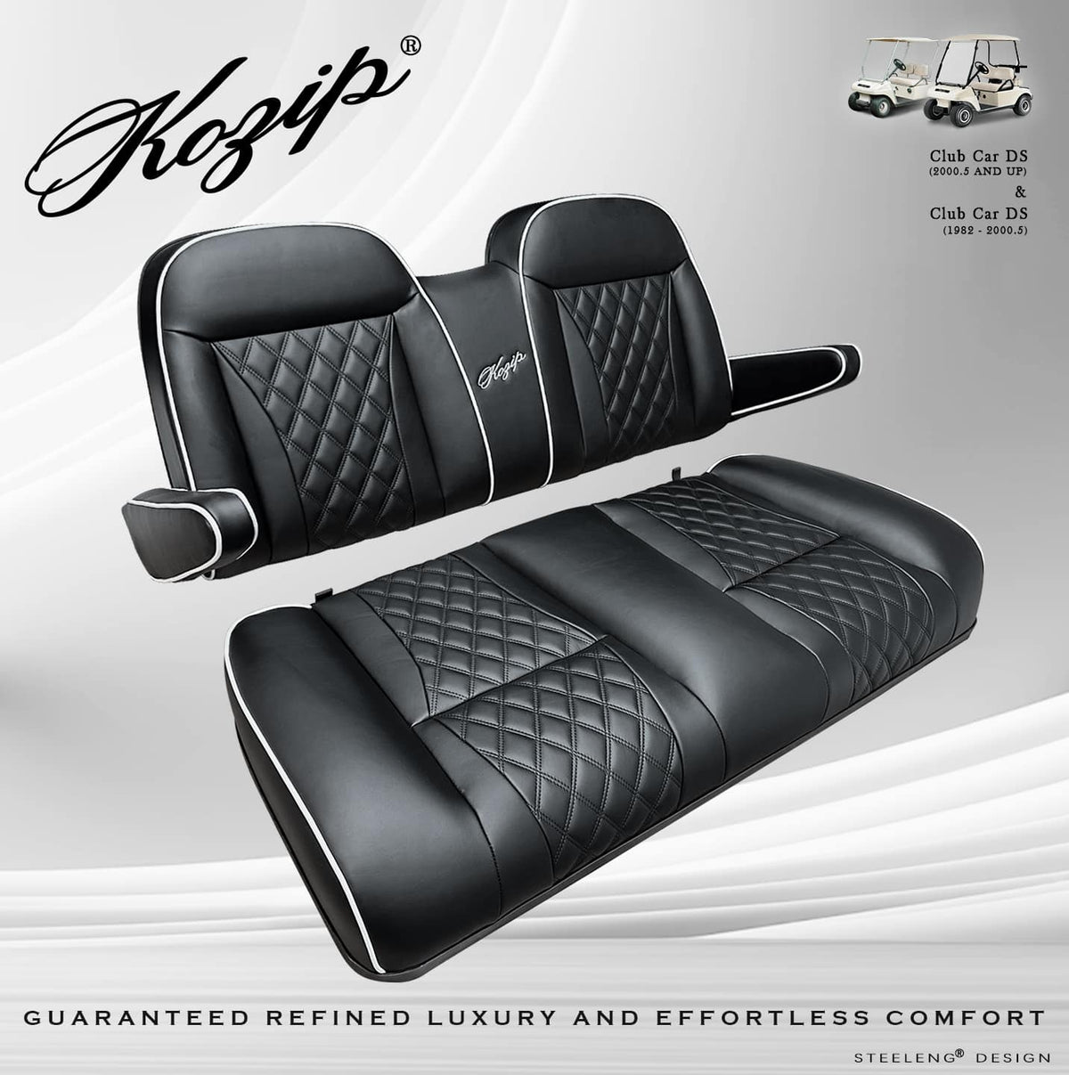 Kozip Front Seat Cushion Set – Black/White/Brown Variants - Club Car DS - (1982-up)